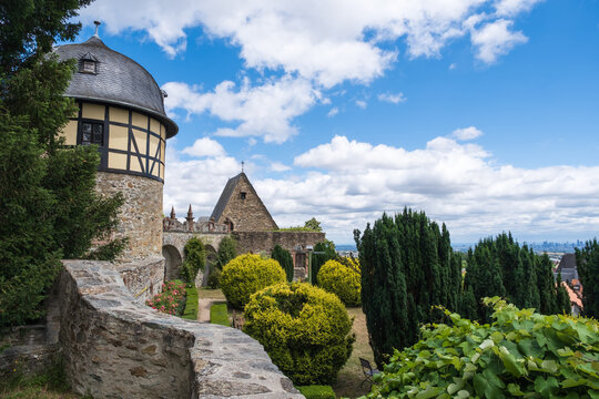 Turret of the castle in Kronberg / Germany and part of the castle wall