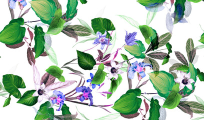 Seamless floral background scarf art abstract design textile. seamless beautiful artistic bright tropical pattern with exotic forest. Colorful Fabric Flower pattern. Beautiful vintage Floral