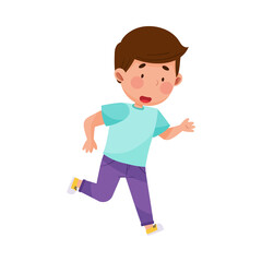 Little Boy Character Running Outdoor Isolated on White Background Vector Illustration