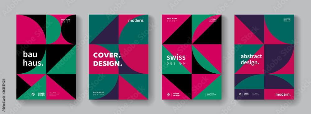Poster set of geometric pattern. collection of cool vintage covers. abstract shapes composition bauhaus des