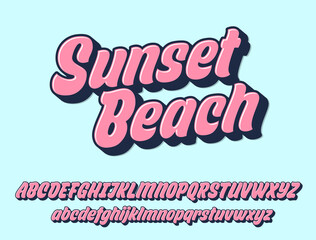 Sunset beach script design. Vector alphabet.