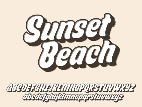 Sunset beach script design. Vector alphabet.