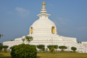 World Peace Pagoda at the monastic zone of Lumbini on Nepal