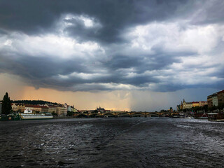 Rain storm above the Castle seen from the Vltava River