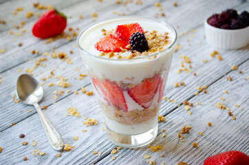 yogurt with strawberries and blueberries