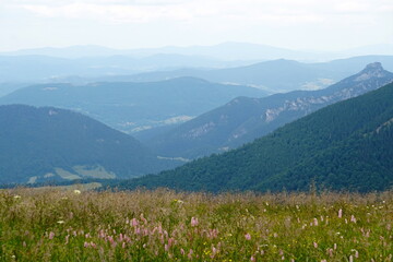 Fototapeta na wymiar Landscape with blue Mala Fatra mountains in Slovakia