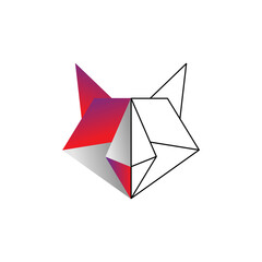 origami fox color line vector design template illustration
