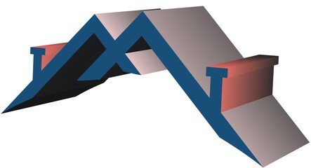 3d roof of house on white. Stylization of the roof of the house in the form of the letter M for emblems, real estate, web icons