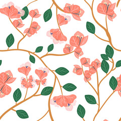 seamless floral pattern with hand drawn bougainvillea flowers. creative floral designs for fabric, wrapping, wallpaper, textile, apparel.