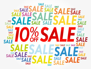 10% OFF Sale word cloud collage, business concept background