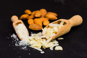 Closeup of excellent almonds in different shapes