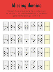 Missing domino Educational Sheet. Primary module for Logic Reasoning. 5-6 years old. Educational Sheets Series