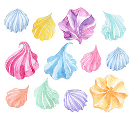 Watercolor meringues ,jpg, isolated on white
