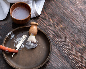 Traditional Shaving Flat Lay on a Dark Wood Table