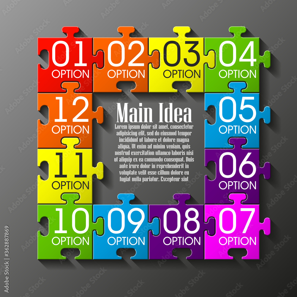 Fototapete twelve sided 3d puzzle presentation infographic template with explanatory text field for business st