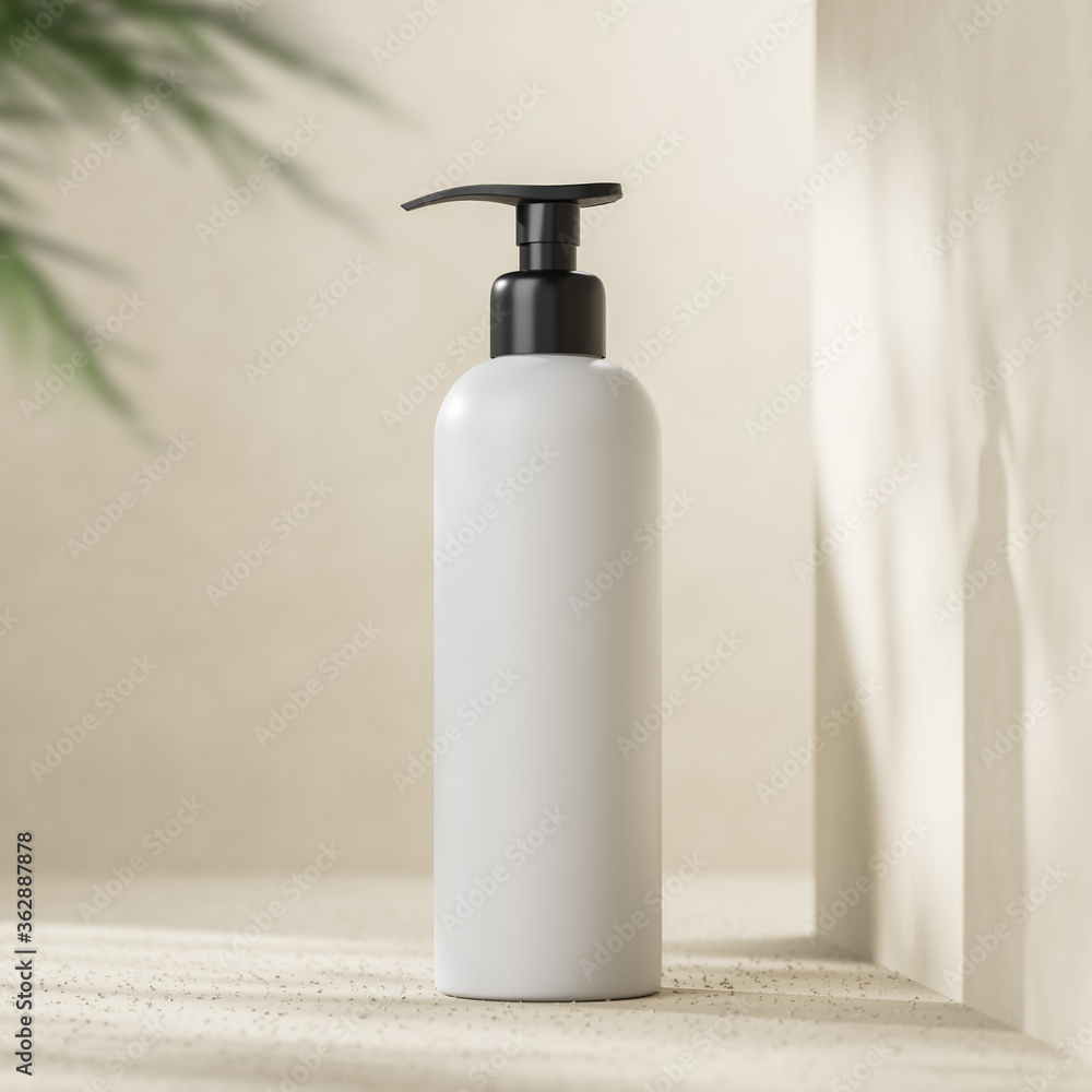 Poster white tube with a diffuser for cream, lotion, shampoo, gel on a light background with shadows. prese