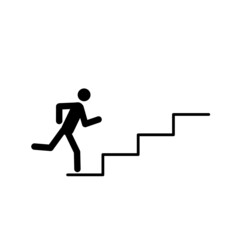 Stick man climbs up the stairs. The concept of the path to success. Isolated on a white background.
