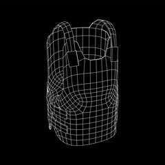 Police flak jacket or bulletproof vest. Bullet proof concept. Wireframe low poly mesh vector illustration.