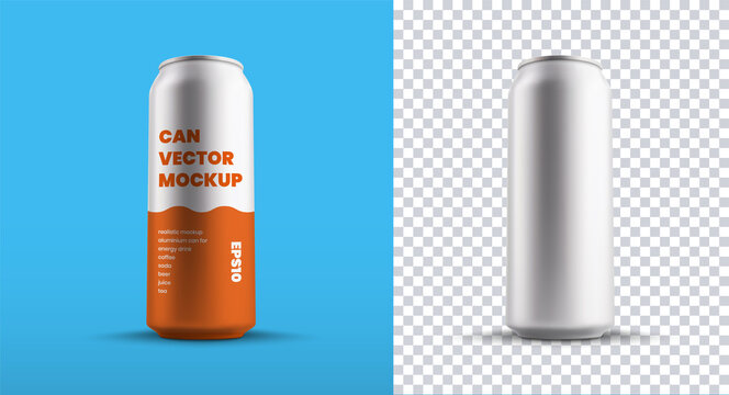 Vector big tin can template for drink or water, isolated on background, set of aluminum containers with juice or beer.