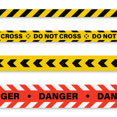 Yellow and red warning tapes on white background. Do not cross line vector. 