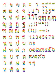 Thai hand drawn consonants.Thai Number.From Zero to Nine.Thai vowels and various Thai symbols.The use of text fonts.Rainbow vector alphabet for pride month.