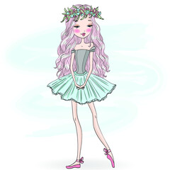 Fototapeta na wymiar Hand drawn beautiful cute little fairy girl. Vector illustration.