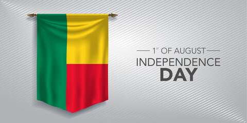 Fototapeta premium Benin independence day greeting card, banner, vector illustration