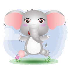 cute little elephant in the children's style. cute cartoon elephant vector illustration