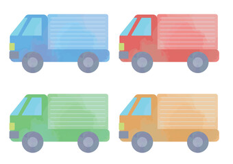 トラックのイラストセット　青・赤・緑・オレンジ