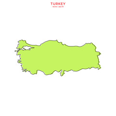 Green Map of Turkey with Black Outline Vector Design Template. Editable Stroke