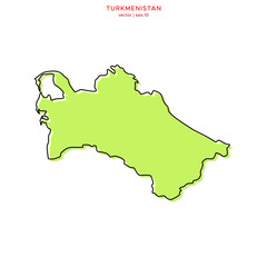 Green Map of Turkmenistan with Black Outline Vector Design Template. Editable Stroke