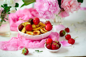 Cereal pancakes with strawberry .selective focus