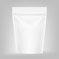 Pouch bags mockup on grey background. Vector illustration. Front view. Can be use for template your design, presentation, promo, ad. EPS10.