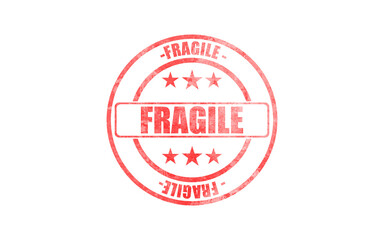 FRAGILE, CAUTION stamp isolated on white background.