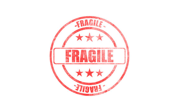 FRAGILE, CAUTION stamp isolated on white background.