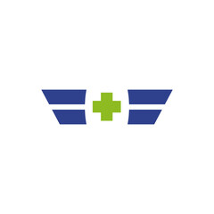 Health care and medical logo design with cross and wings icon template