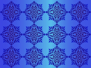Vintage damask ornament pattern. Blue color gradient