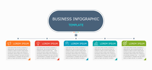 Business infographic Vector with 5 steps Used for presentation,information,education,connection,marketing, project,strategy,technology,learn,brainstorm,creative,growth,abstract,stairs,idea,text,work.