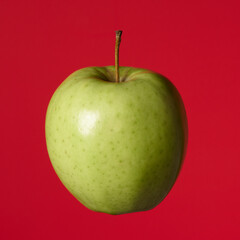 Fruit pop art green apple red color background art side lighting 