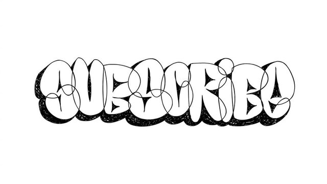 Subscribe phrase text message.Social media button to follow account, blog, group.Hand drawn 2d loop animation.Graffiti style calligraphy chalk drawn. On green screen, black and white background HD