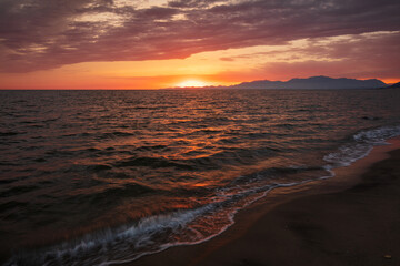 Silhouette of Gaeta's and Formia's Coastline during sunset, Italy