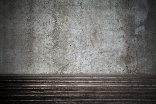 MUR EN B&Eacute;TON ET VIEUX PLANCHER EN BOIS FONC&Eacute;