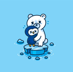 Polar Bear and Penguin Climate Change Illustration Concept