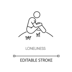Loneliness pixel perfect linear icon. Human feeling, emotional stress, depression thin line customizable illustration. Contour symbol. Lonely person vector isolated outline drawing. Editable stroke