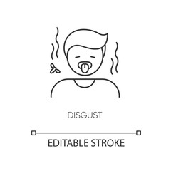 Disgust pixel perfect linear icon. Feeling of revulsion thin line customizable illustration. Contour symbol. Disgusted person with yuck face vector isolated outline drawing. Editable stroke