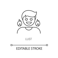 Lust pixel perfect linear icon. Passionate affection, strong sexual desire thin line customizable illustration. Contour symbol. Person feeling aroused vector isolated outline drawing. Editable stroke
