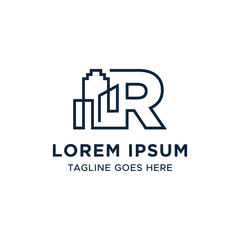 Fototapeta premium Initial letter R line building logo vector design template