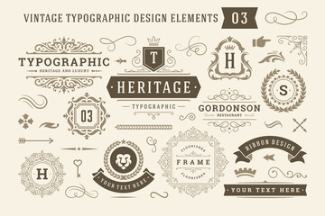 Vintage typographic design elements set vector illustration.