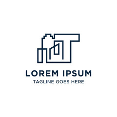 Initial letter T line building logo vector design template