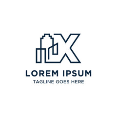 Fototapeta premium Initial letter X line building logo vector design template